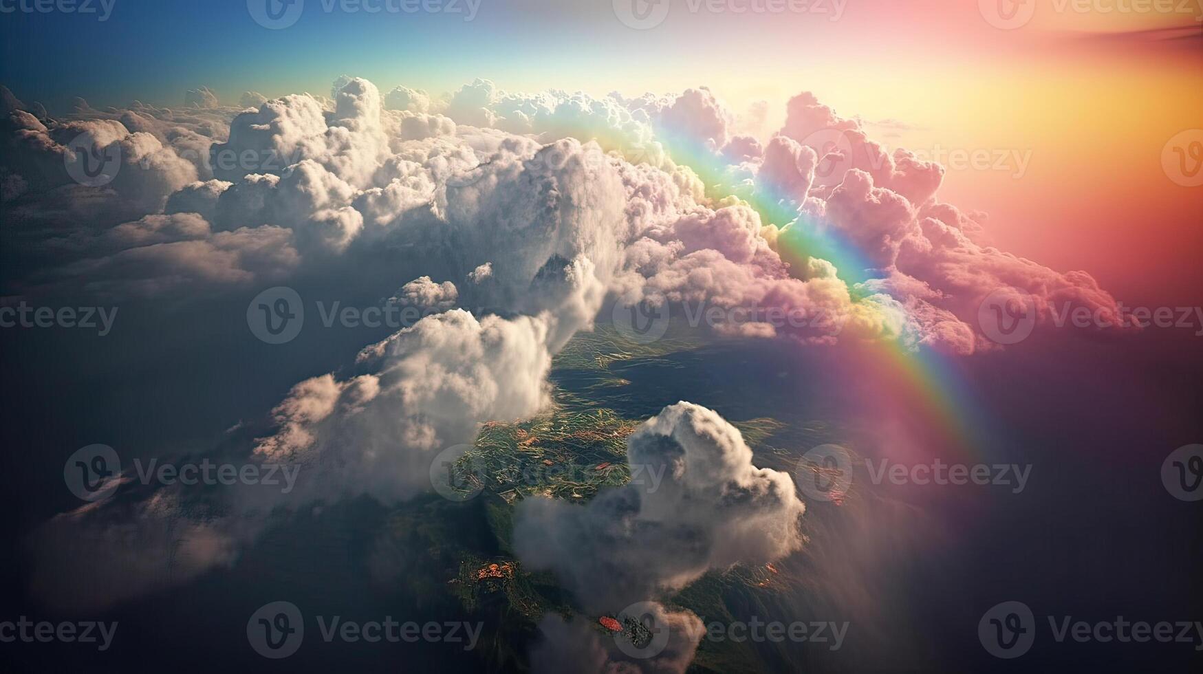 Rainbow in Blue sky with cloud. Beautiful landscape with multi colored with rainbow. . photo