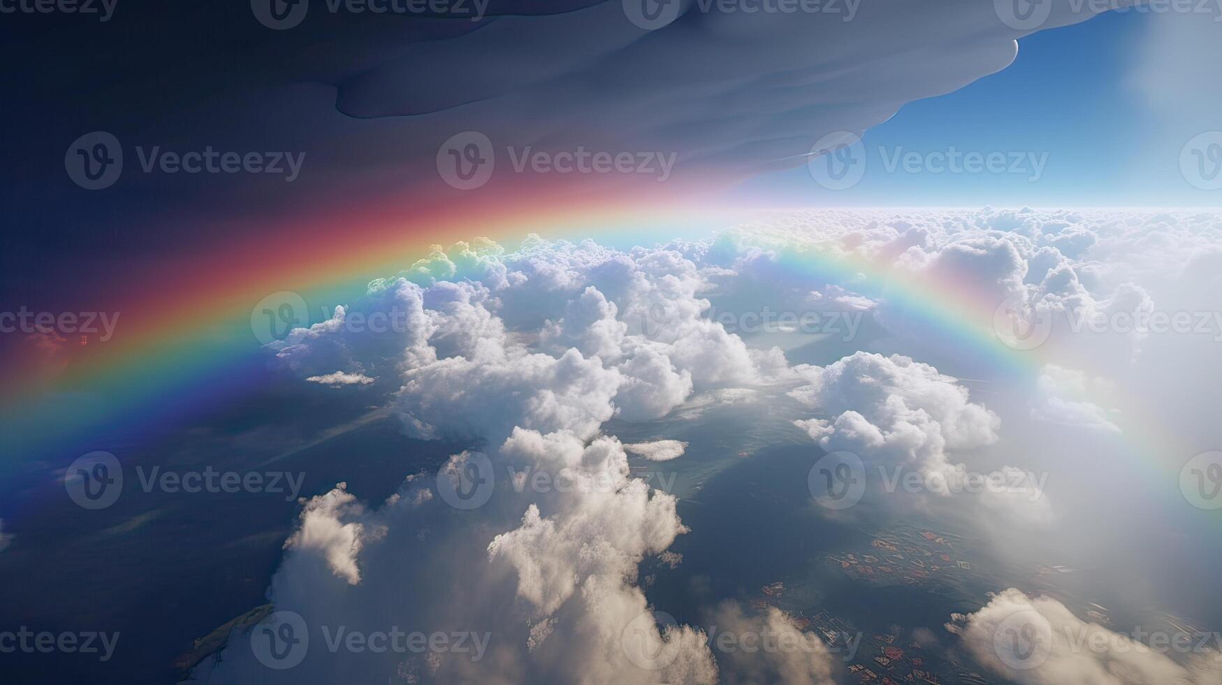Rainbow in Blue sky with cloud. Beautiful landscape with multi colored with rainbow. . photo