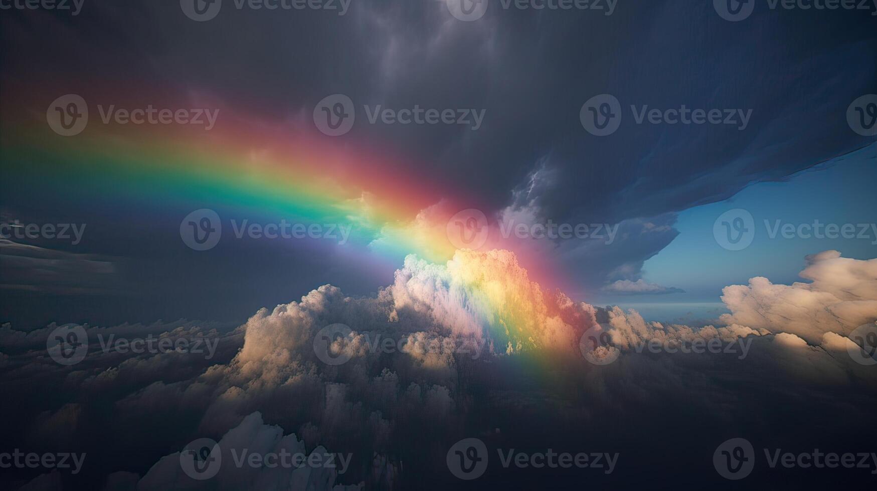 arco iris en azul cielo con nube. hermosa paisaje con multi de colores con arcoíris. generativo ai. foto