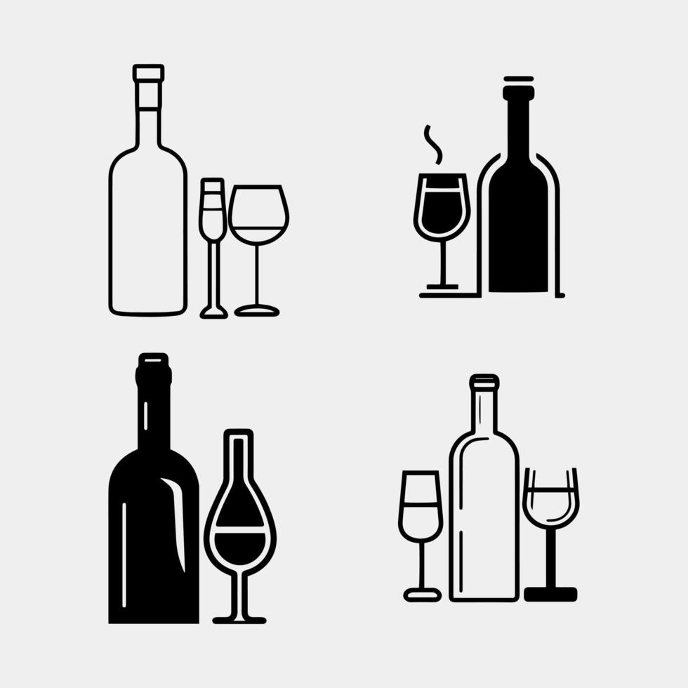 set of wine bottle and glass vector