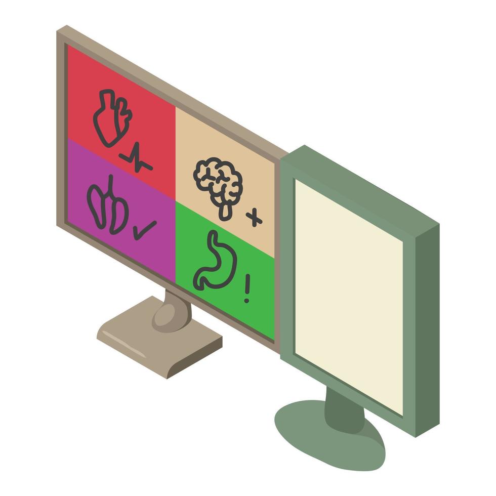 Medical examination icon isometric vector. Monitor with depicting body system vector