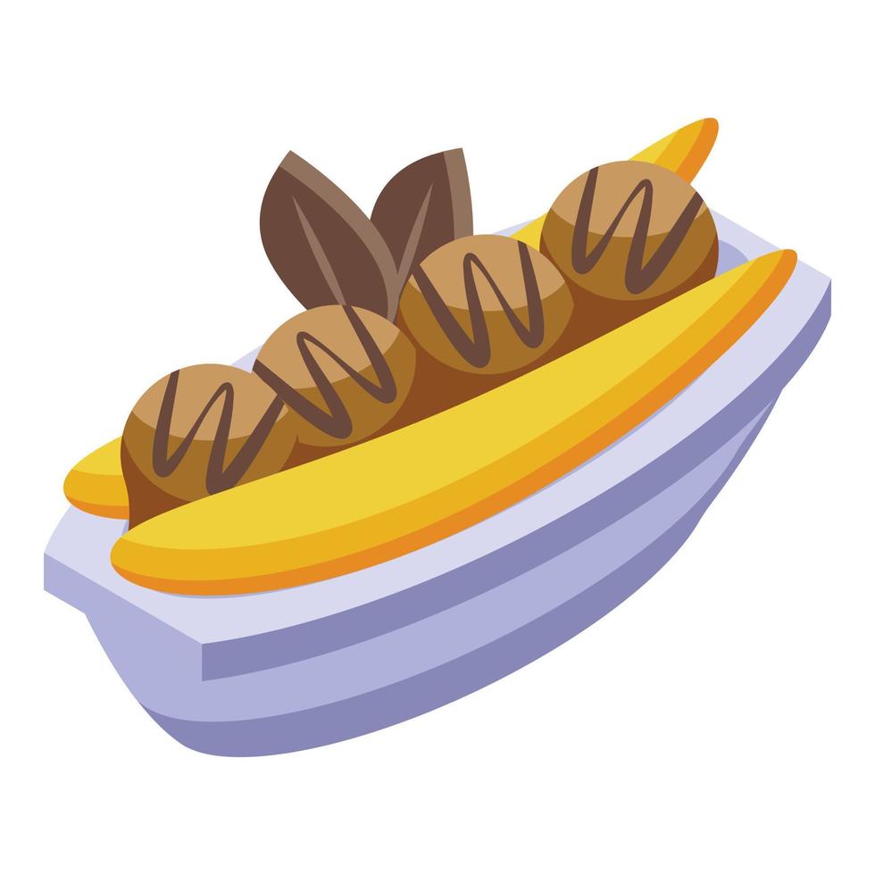 Chocolate banana split icon isometric vector. Cherry cream vector