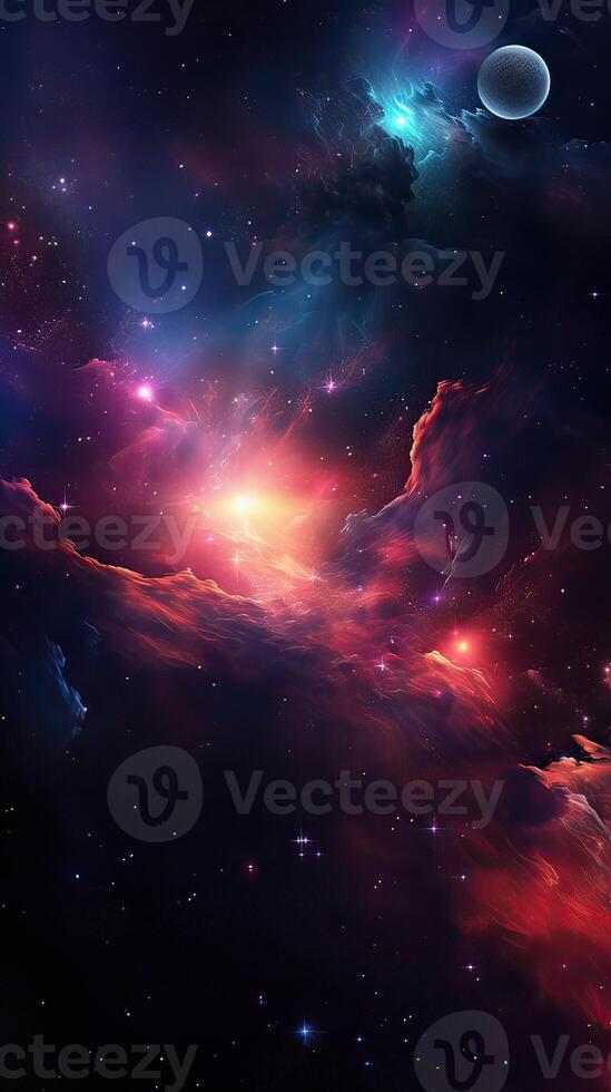 Abstract outer space endless nebula galaxy background. Large view of a colorful dark nebula in space. Cosmic background with bright shining stars, galaxies, and a deep universe. photo