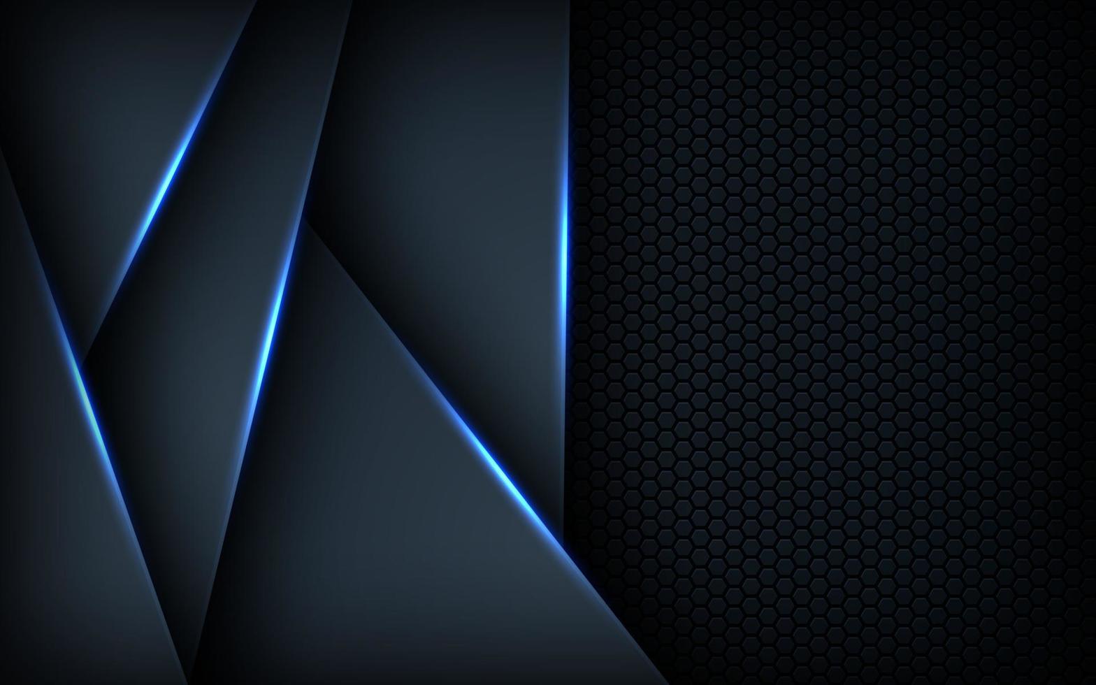 Dark abstract blue light background gradient shapes. navy blue hexagon mesh pattern decoration. vector
