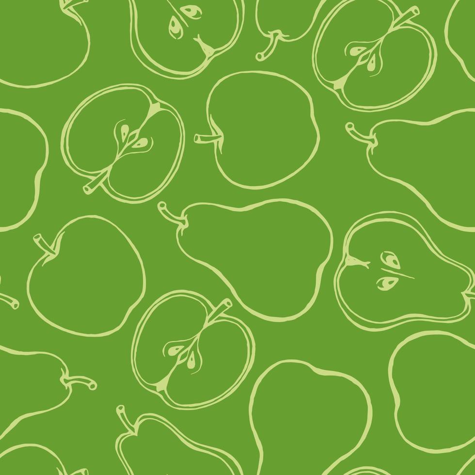 Seamless pattern with hand drawn fruits elements apple pear. Vegetarian wallpaper. vector