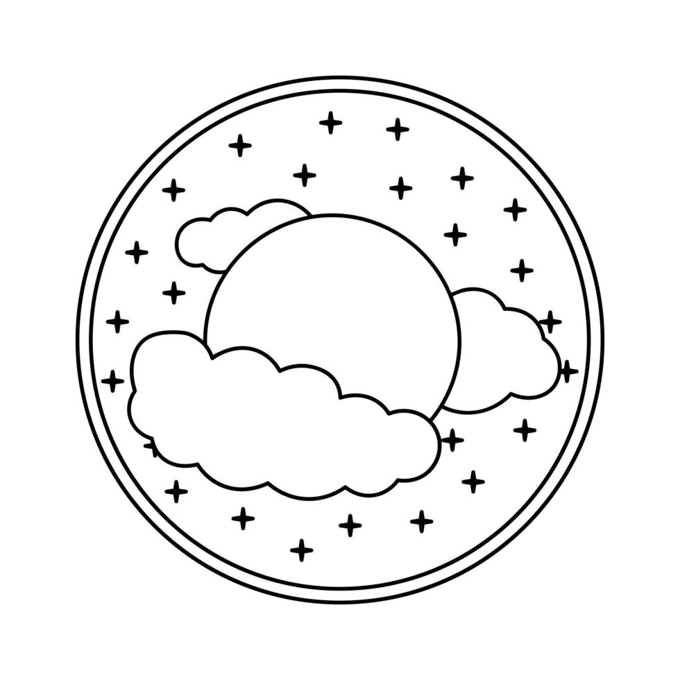 Moon linear icon with clouds vector