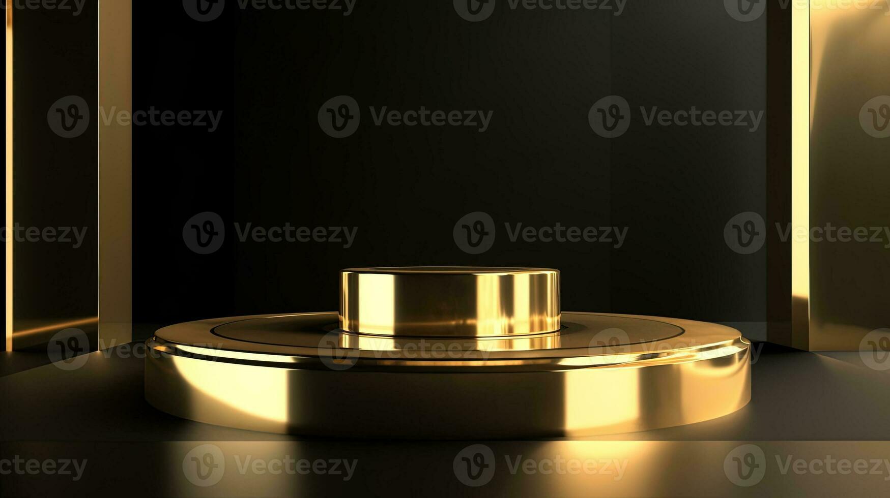 Abstract black background with gold podium for product presentation. 3d render photo