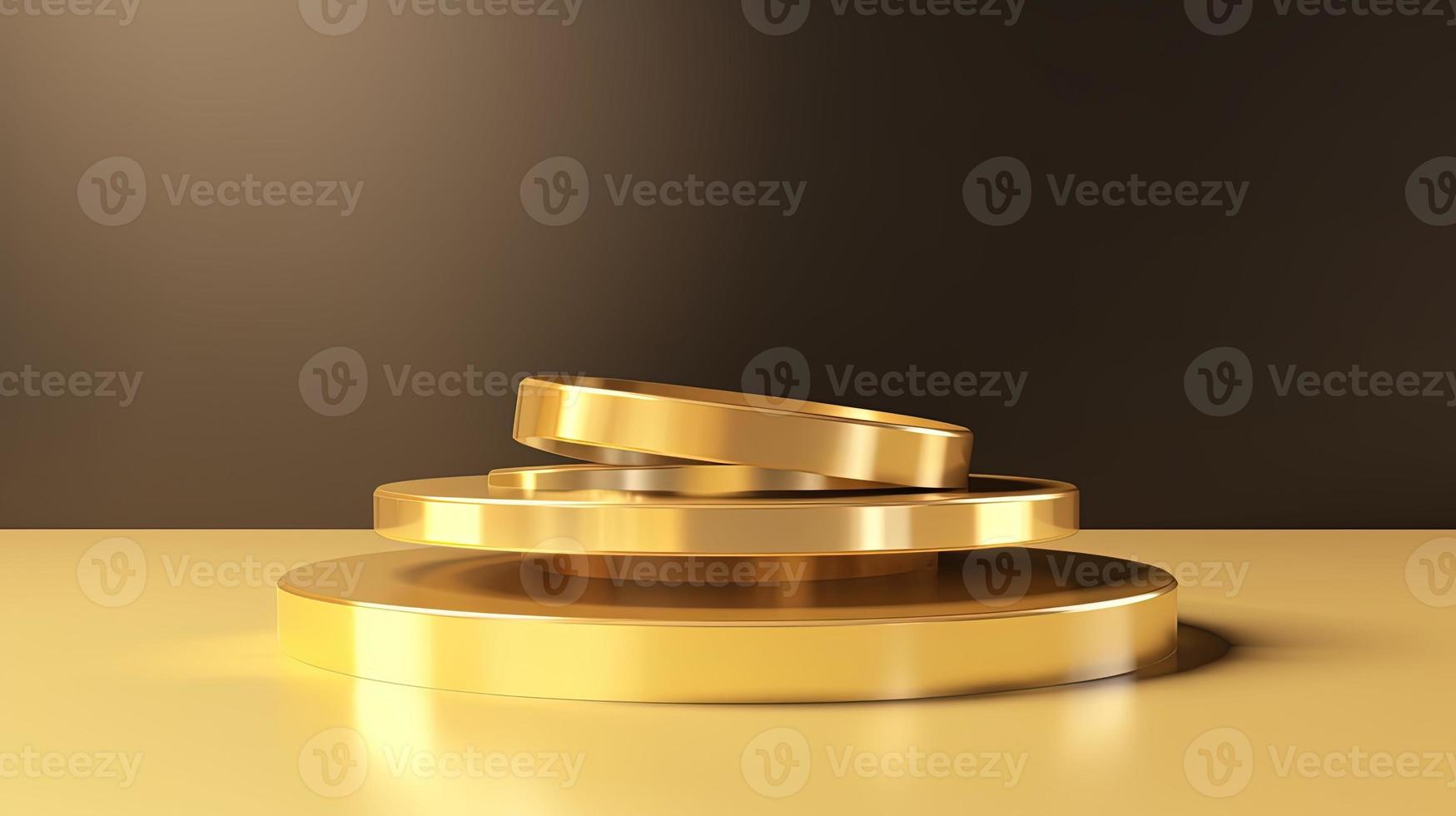Abstract black background with gold podium for product presentation. 3d render photo
