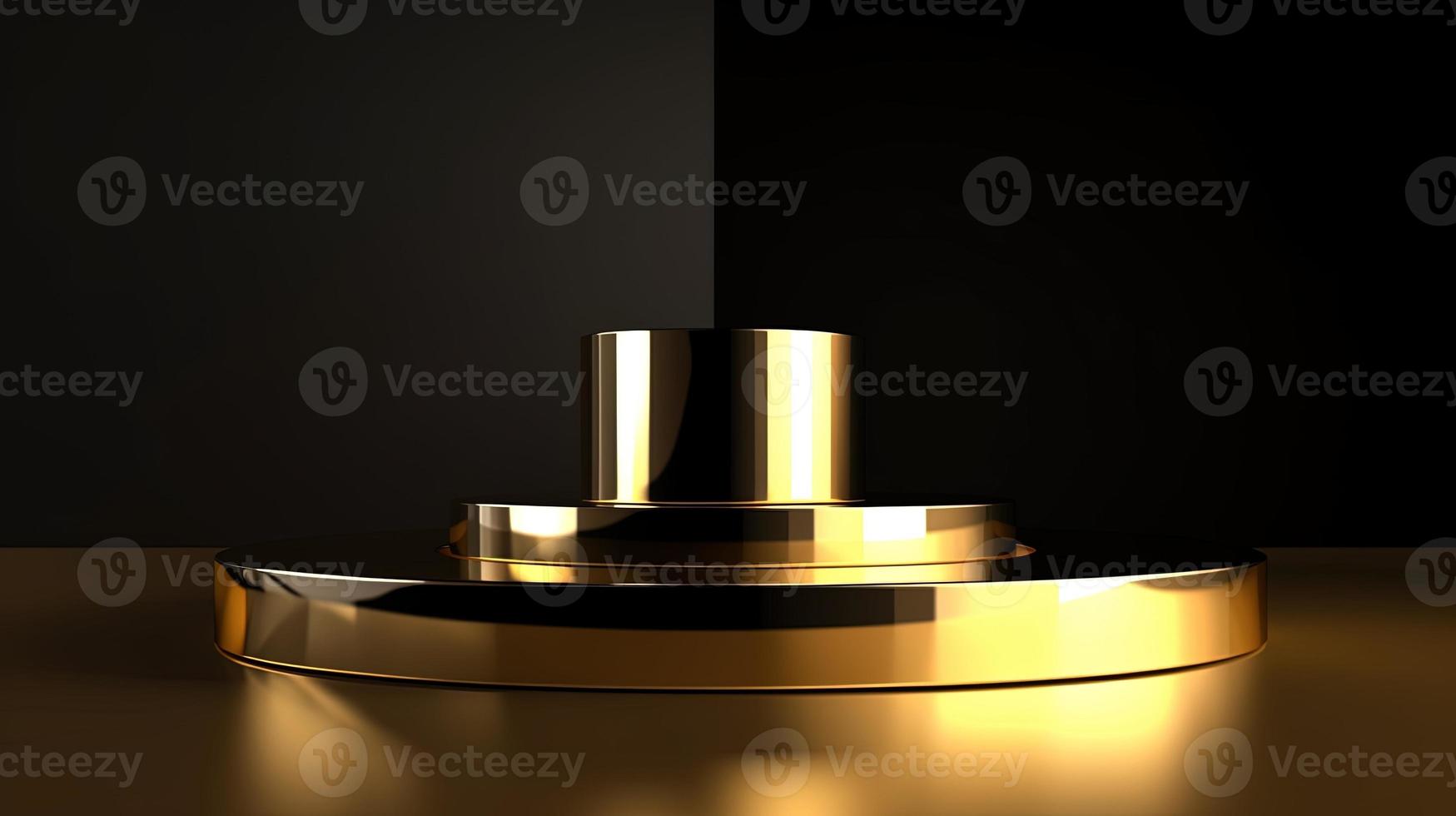 Abstract black background with gold podium for product presentation. 3d render photo