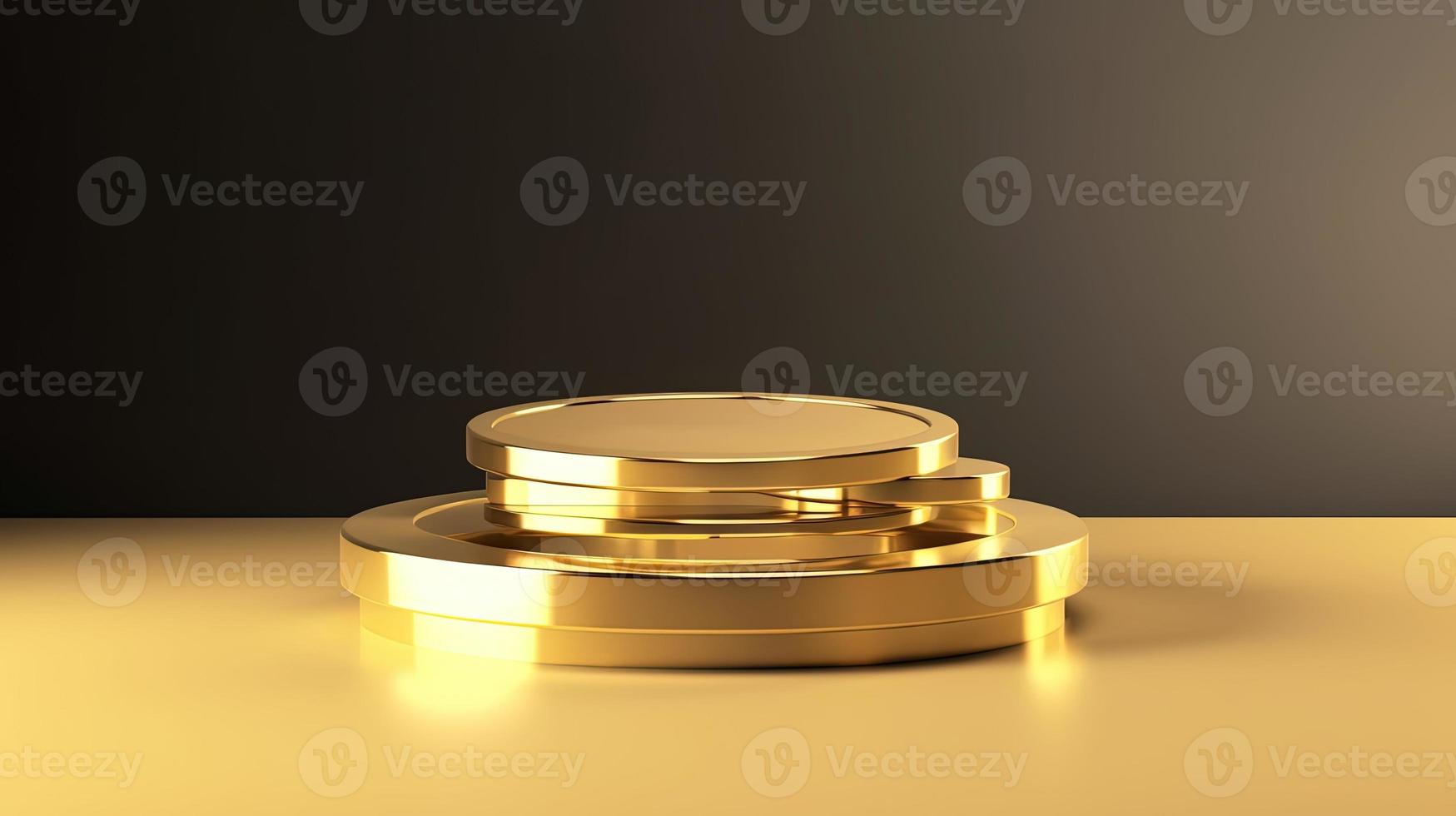 Abstract black background with gold podium for product presentation. 3d render photo