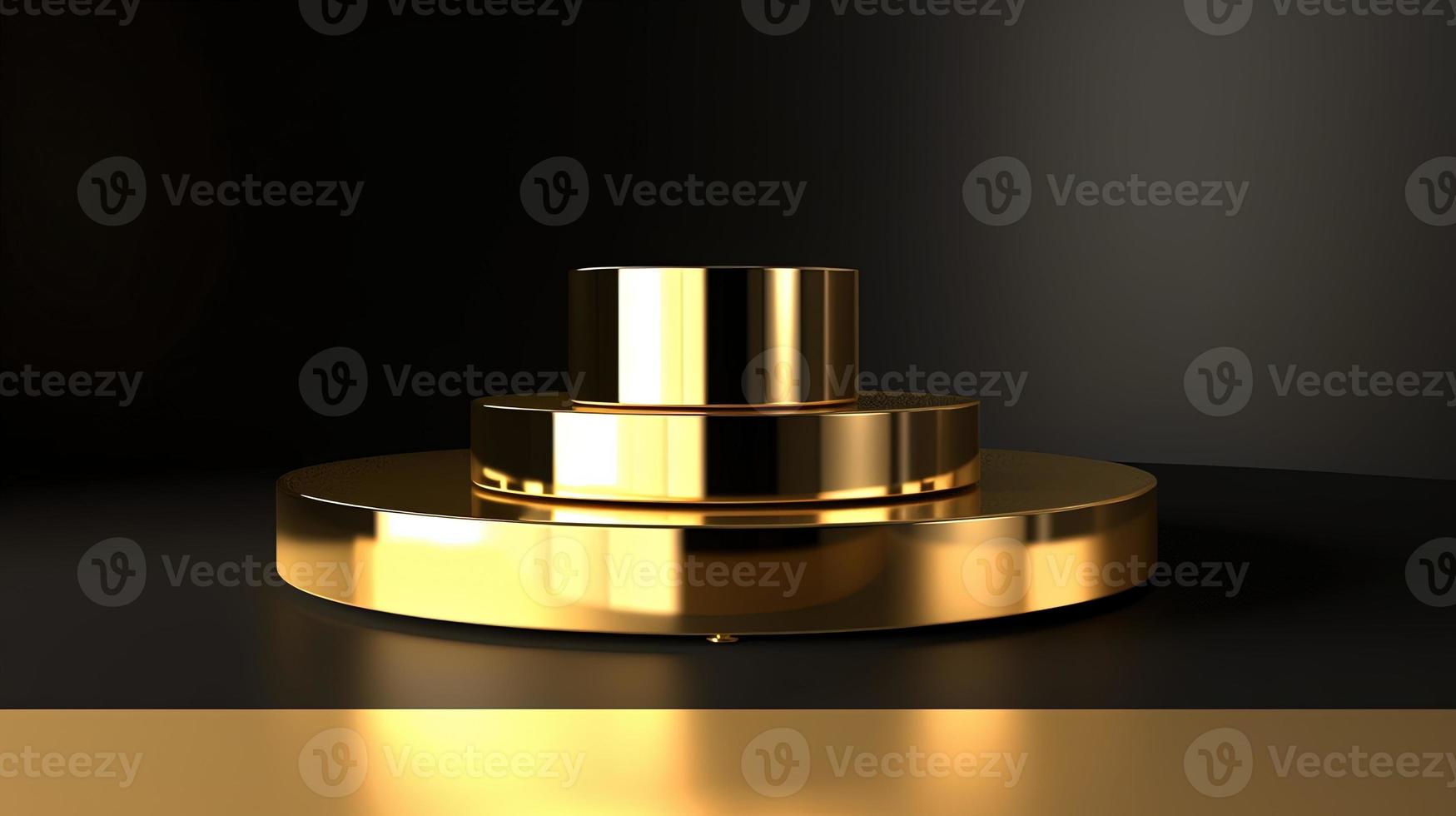 Abstract black background with gold podium for product presentation. 3d render photo