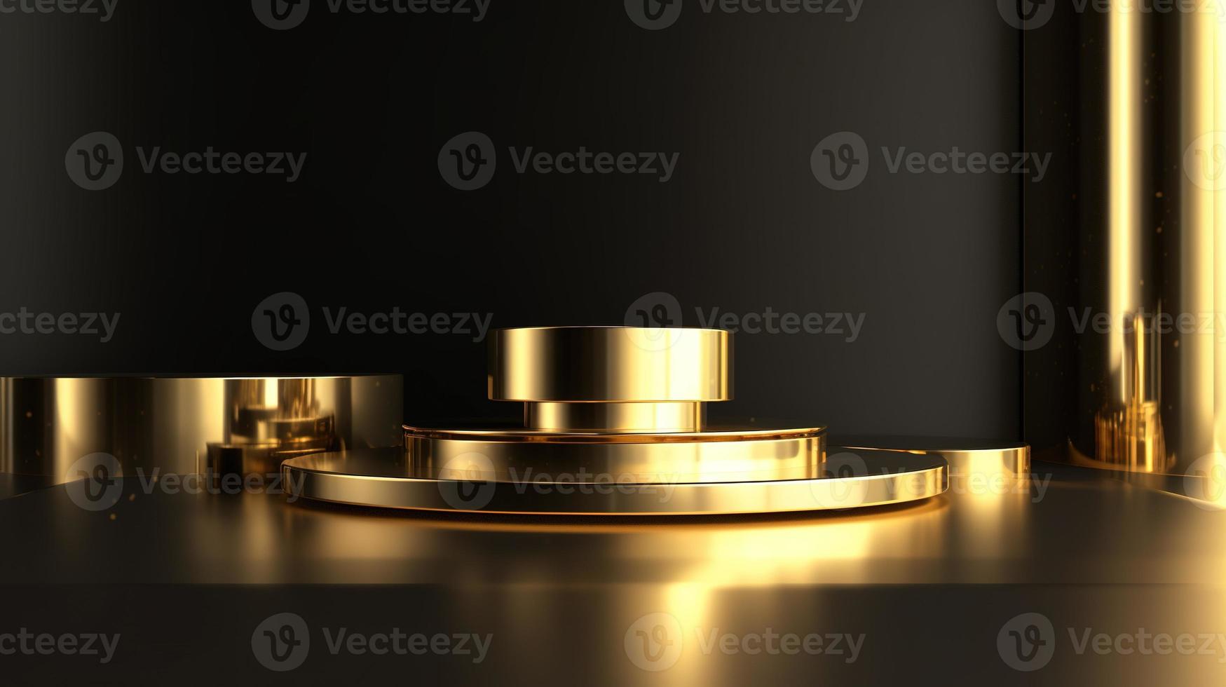 Abstract black background with gold podium for product presentation. 3d render photo