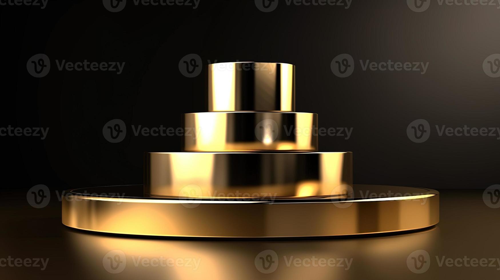 Abstract black background with gold podium for product presentation. 3d render photo