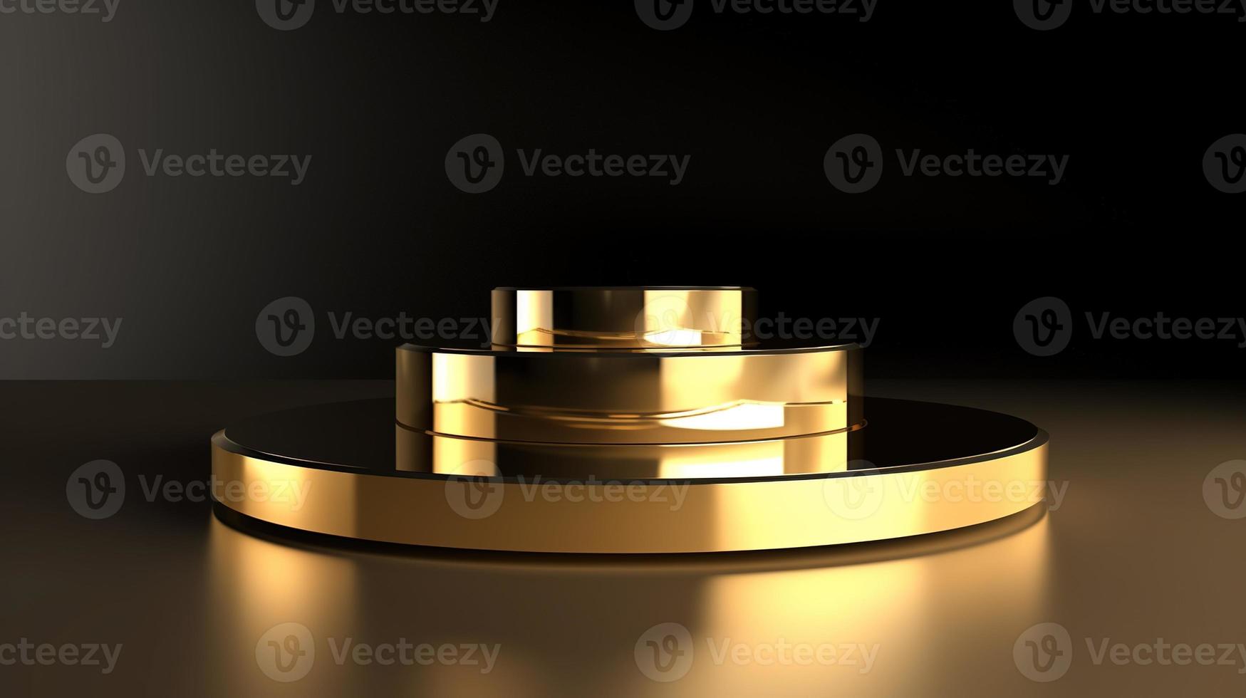 Abstract black background with gold podium for product presentation. 3d render photo