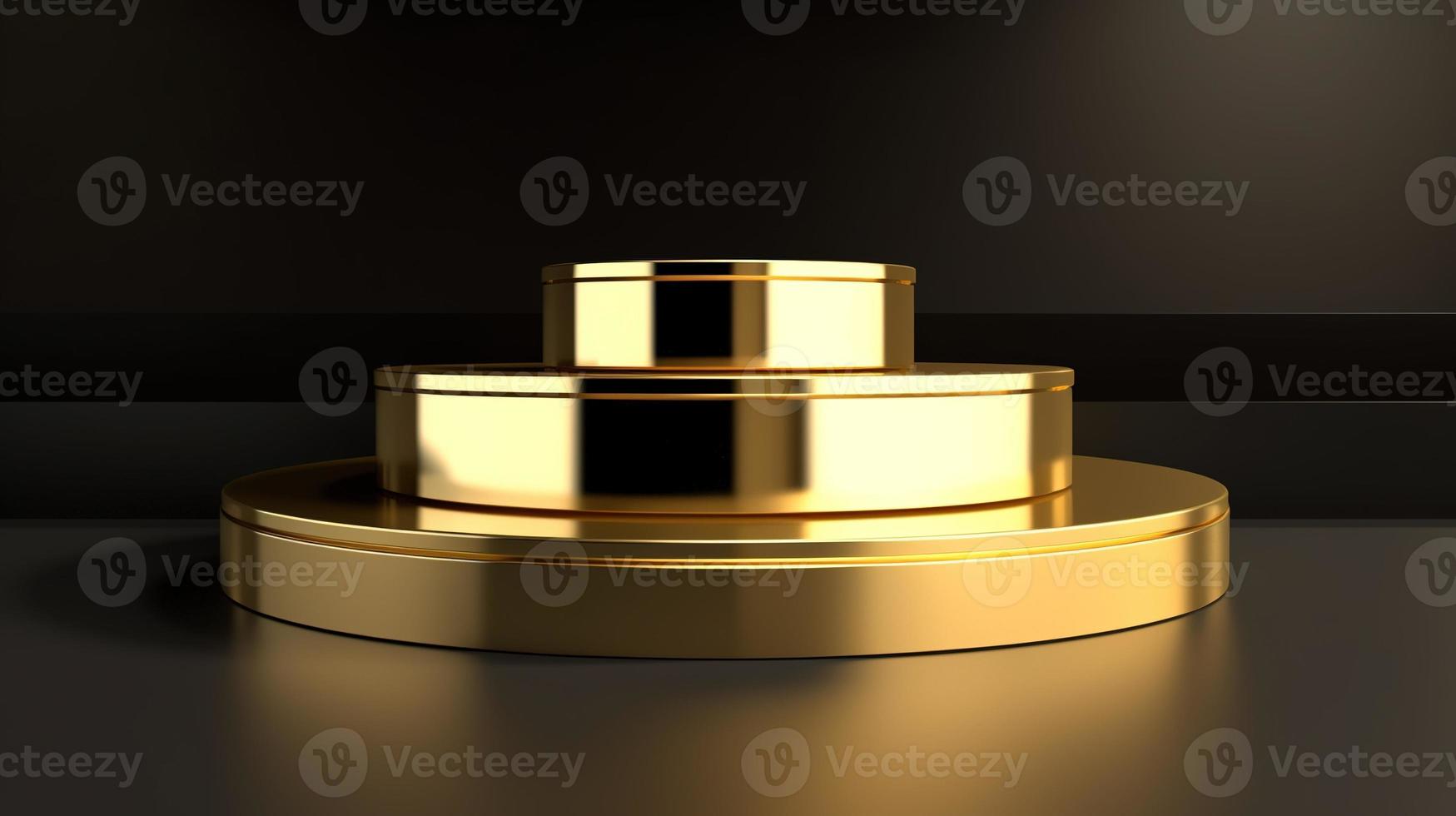 Abstract black background with gold podium for product presentation. 3d render photo