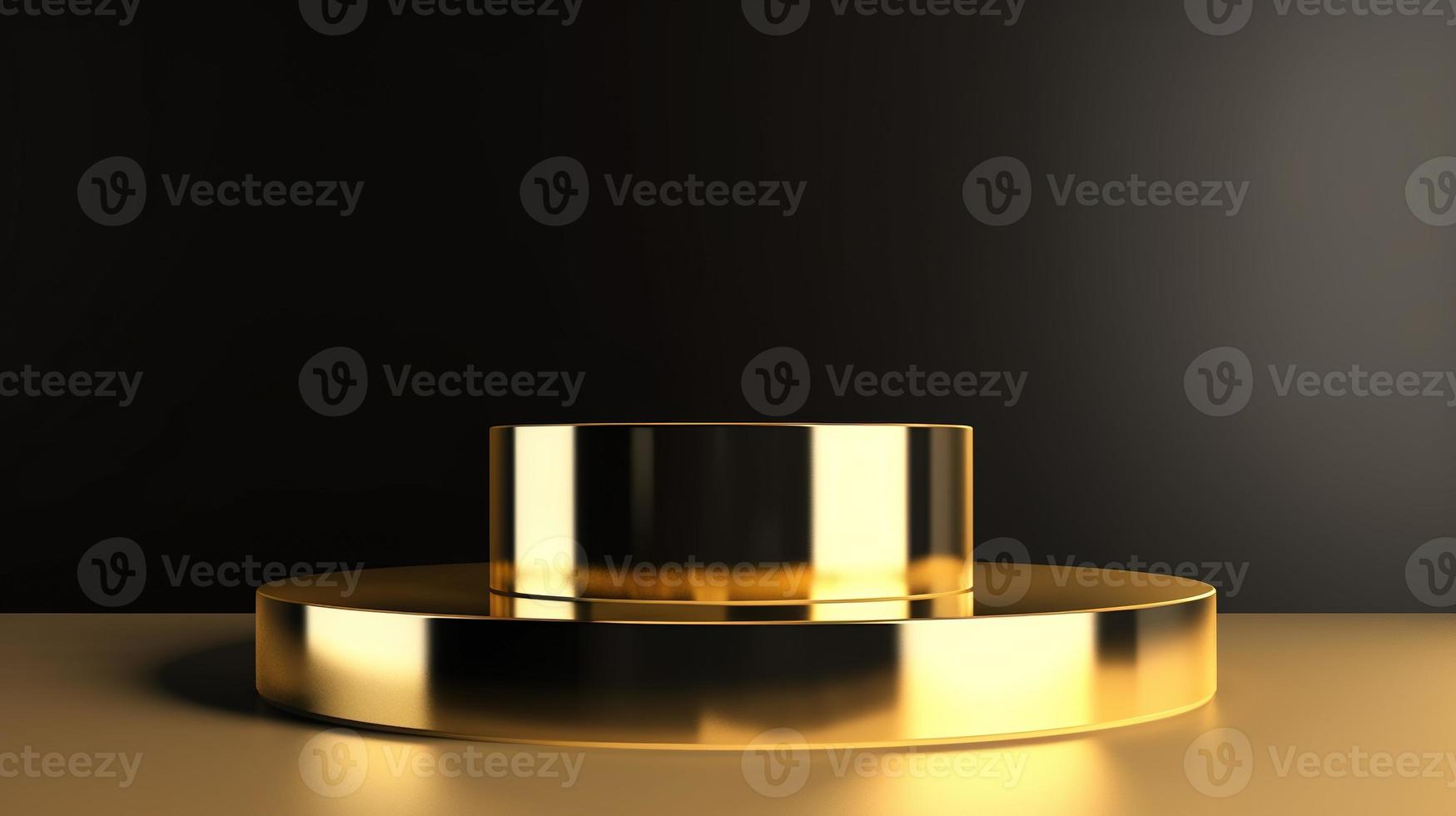 Abstract black background with gold podium for product presentation. 3d render photo