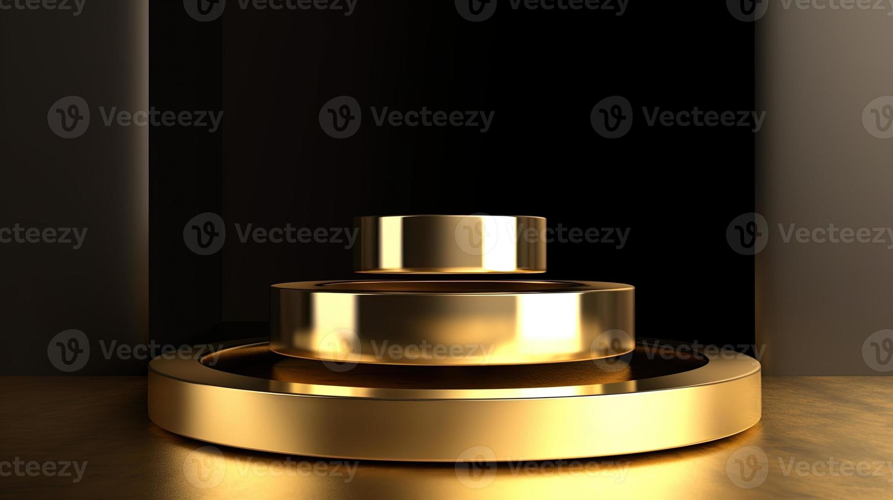 Abstract black background with gold podium for product presentation. 3d render photo