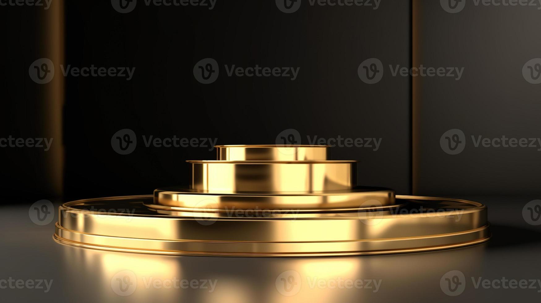 Abstract black background with gold podium for product presentation. 3d render photo