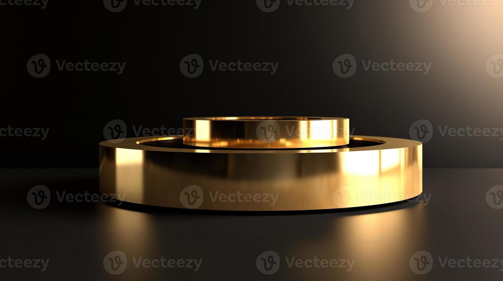 Abstract black background with gold podium for product presentation. 3d render photo