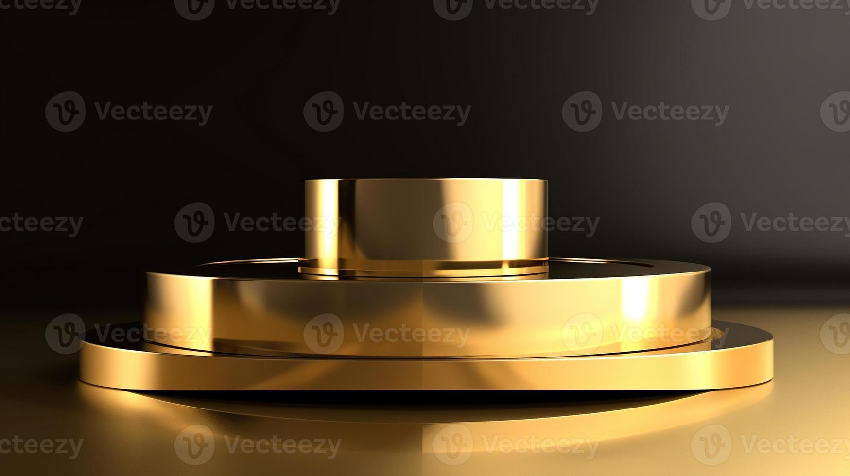 Abstract black background with gold podium for product presentation. 3d render photo