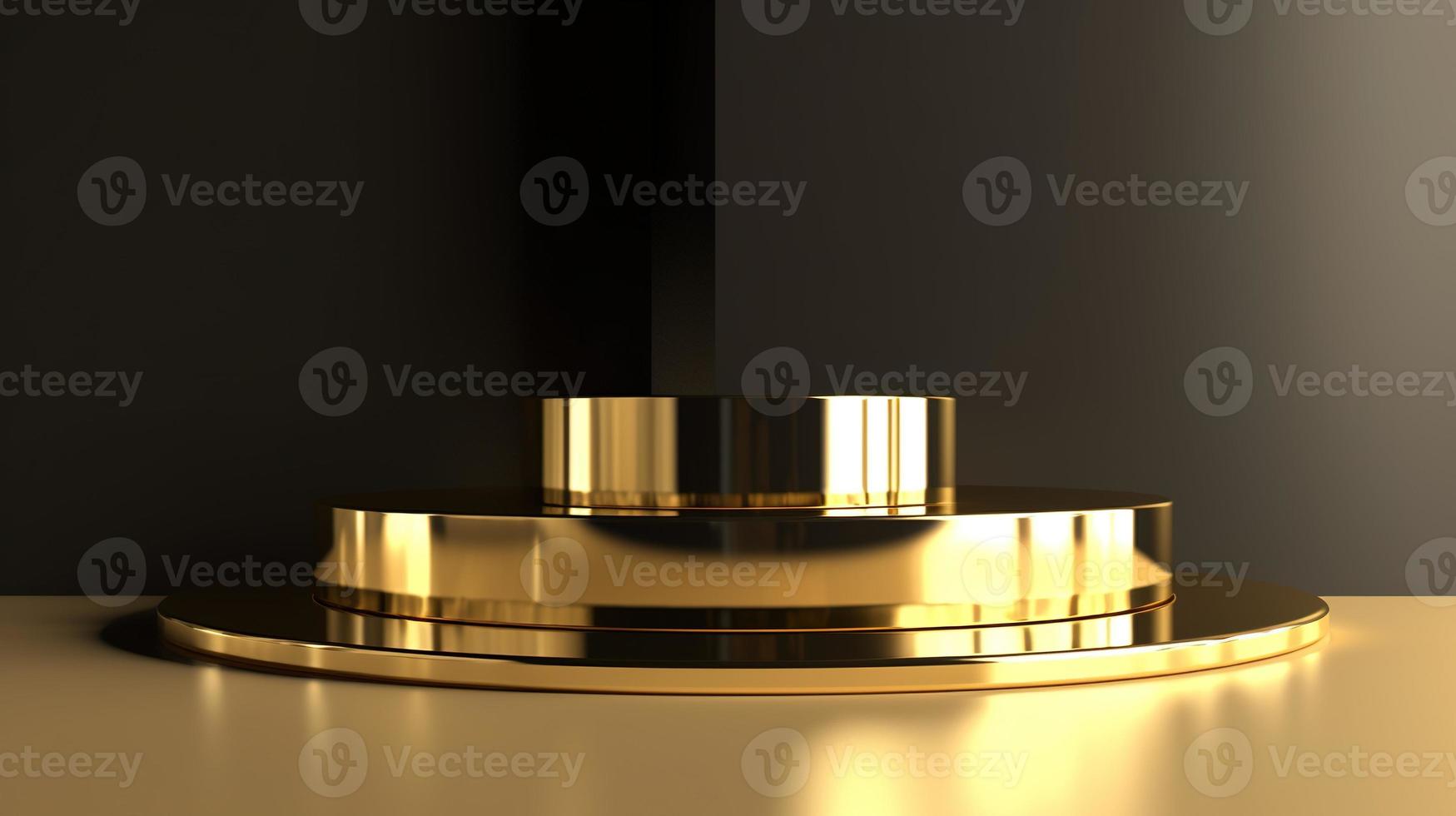 Abstract black background with gold podium for product presentation. 3d render photo