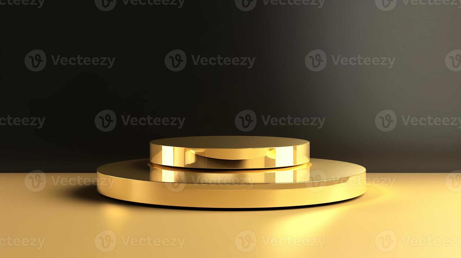 Abstract black background with gold podium for product presentation. 3d render photo