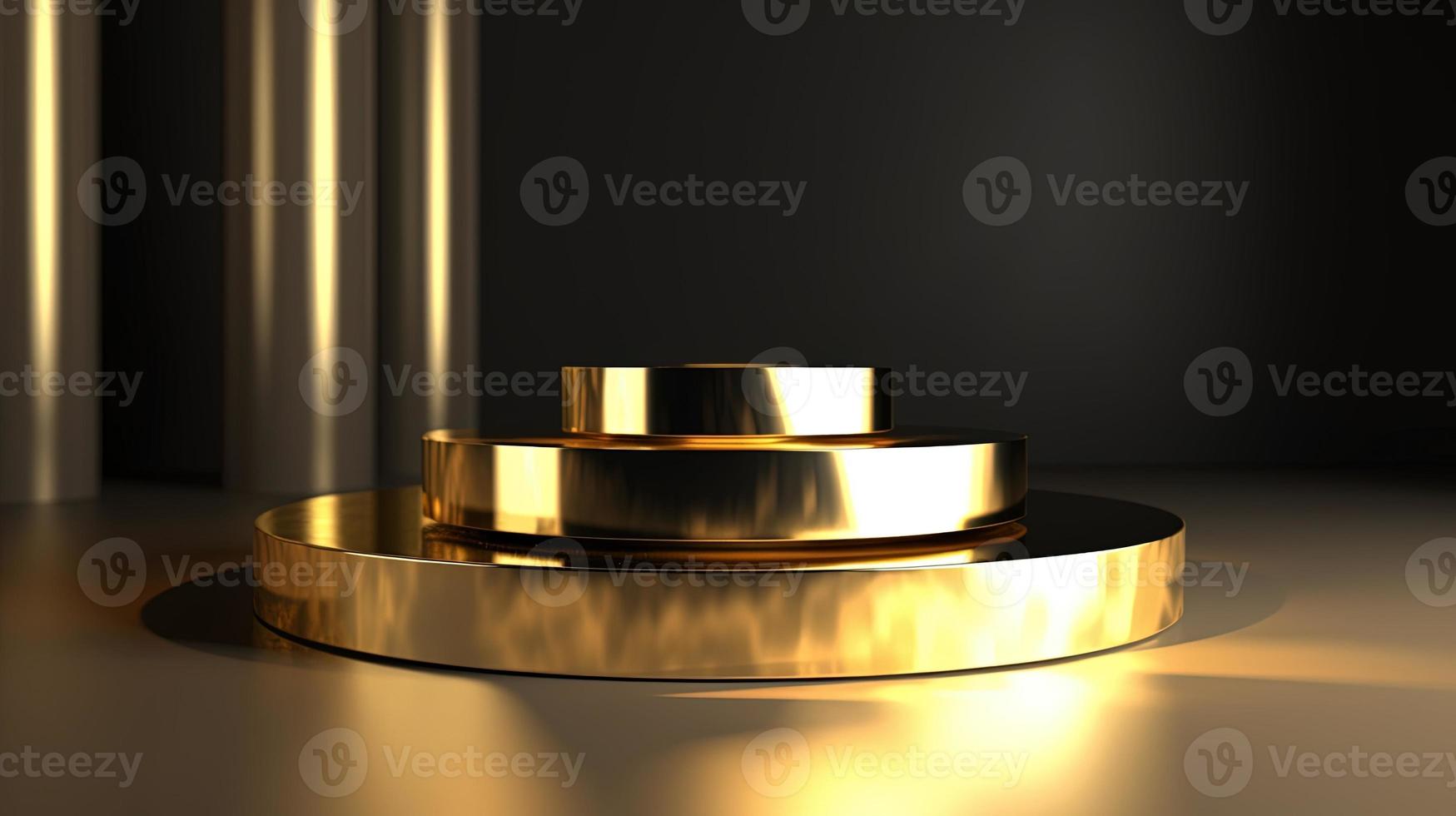 Abstract black background with gold podium for product presentation. 3d render photo