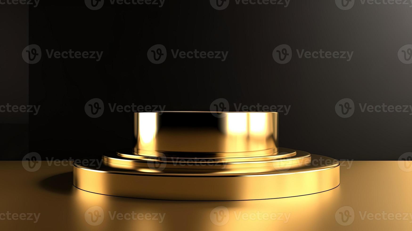 Abstract black background with gold podium for product presentation. 3d render photo