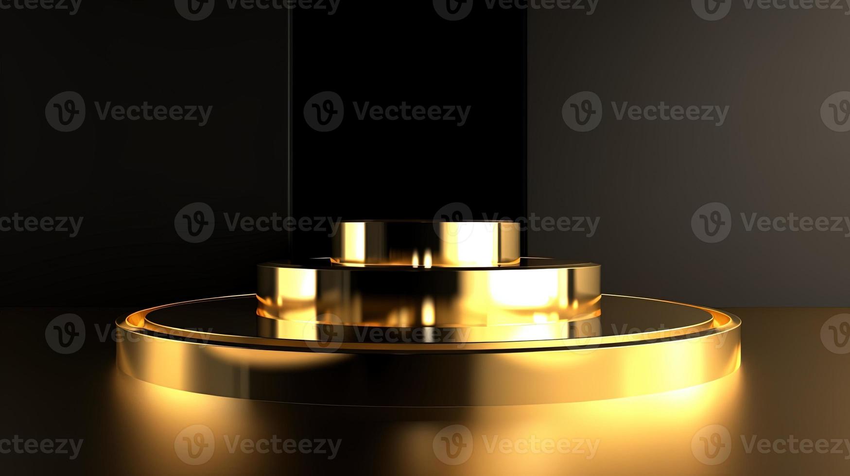 Abstract black background with gold podium for product presentation. 3d render photo