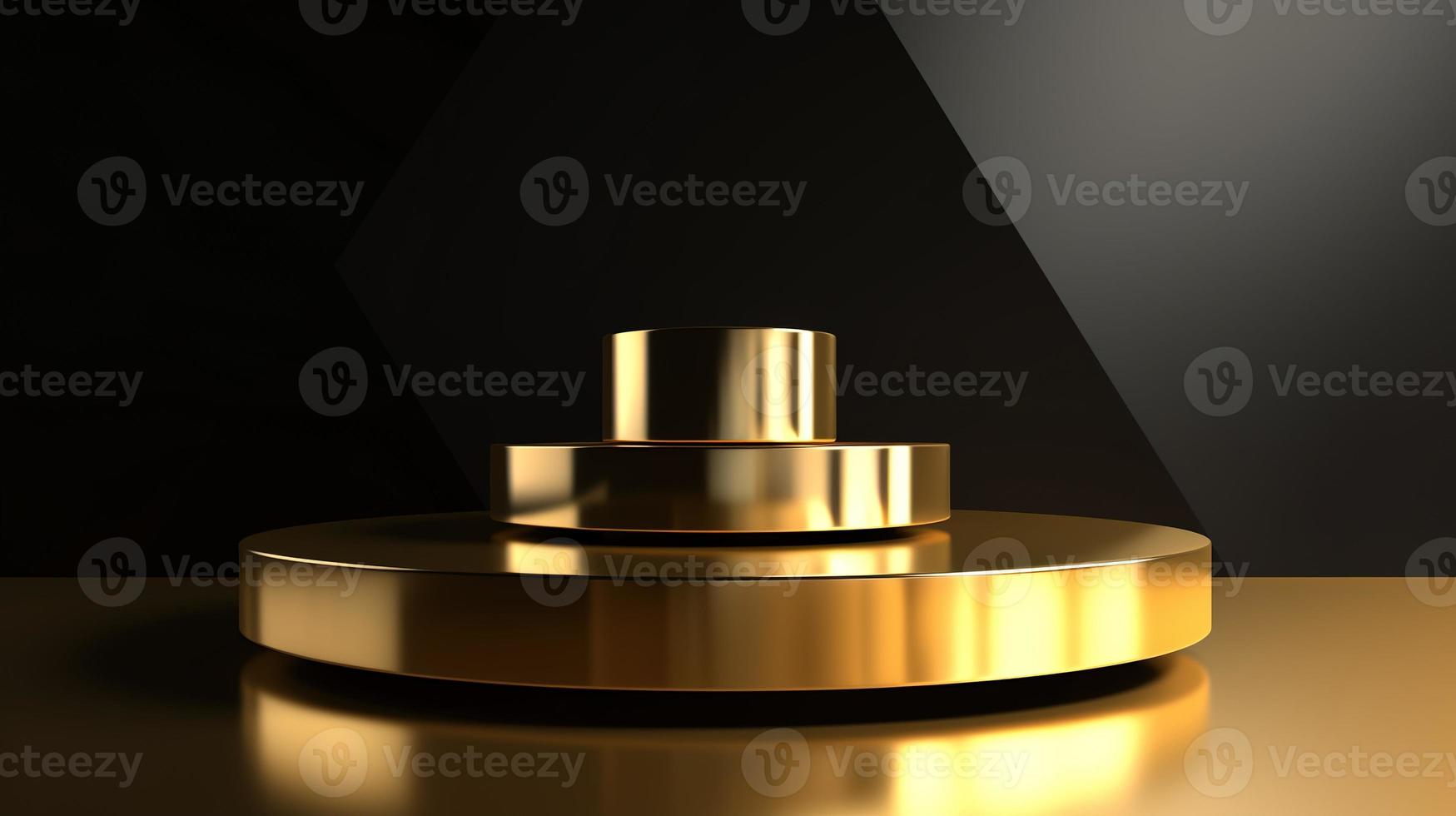 Abstract black background with gold podium for product presentation. 3d render photo