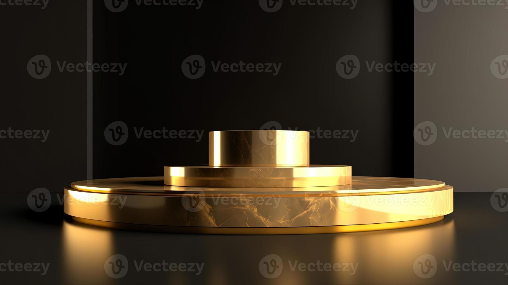 Abstract black background with gold podium for product presentation. 3d render photo