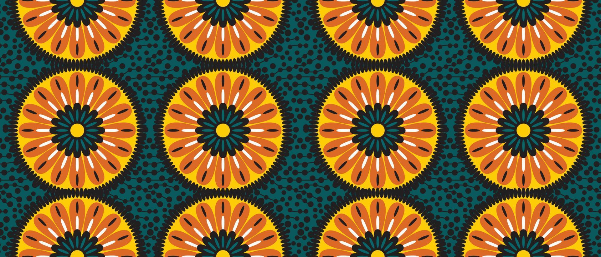 African ethnic traditional green pattern. seamless beautiful Kitenge, chitenge,Ankara style. fashion design in colorful. Geometric circle abstract motif. Floral Ankara prints, African wax prints vector