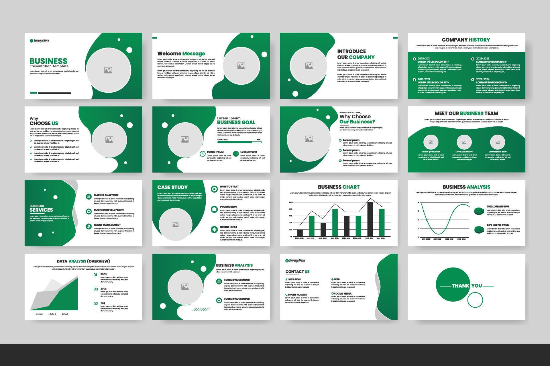 Vector business powerpoint presentation slides template green color ...