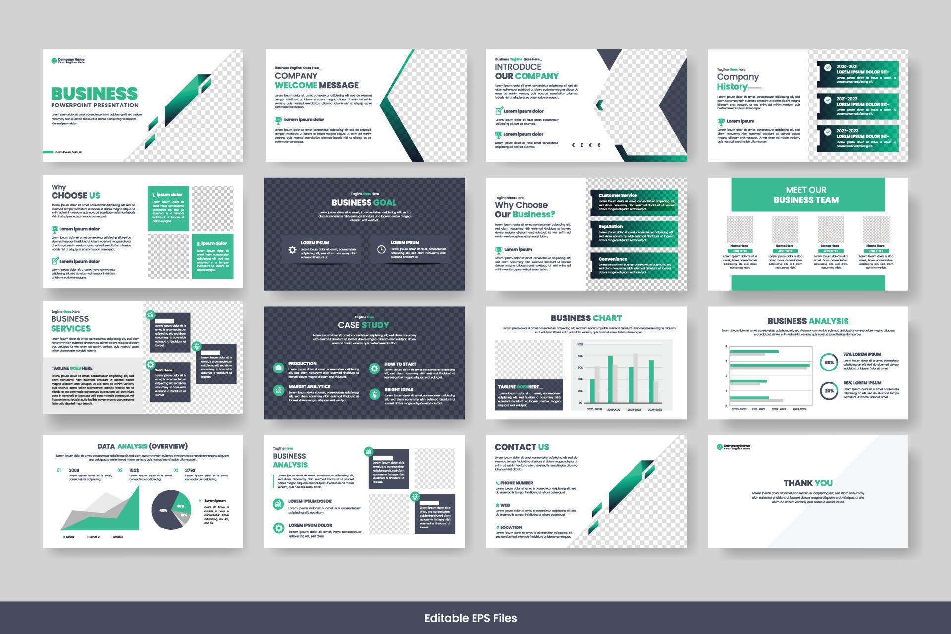 Vector business powerpoint presentation slides template green color ...