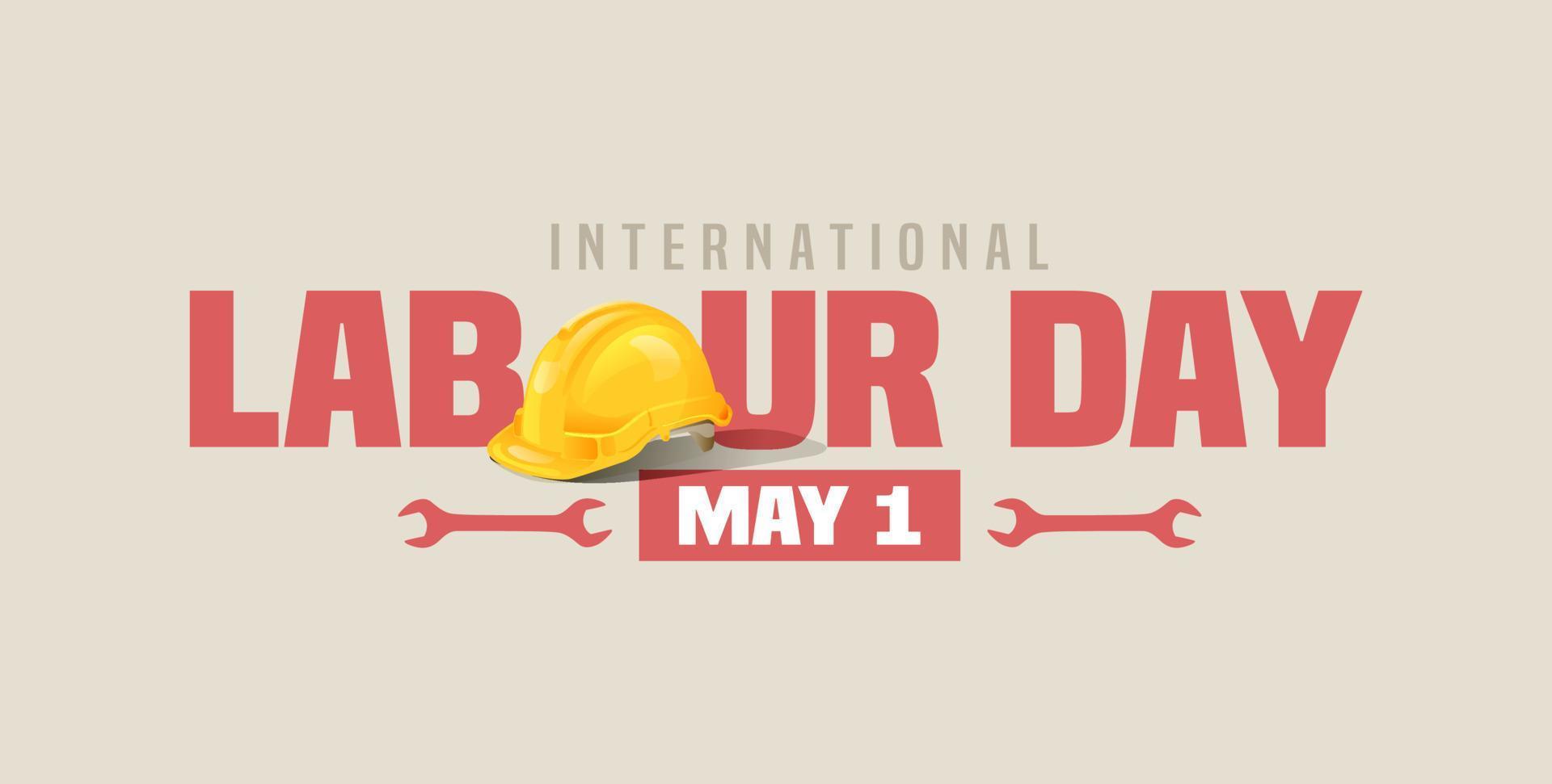 Simple International labour Day May 1 Banner With Safety Helmet and Wrench Illustration vector