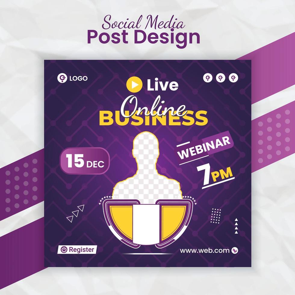 Digital marketing online business live streaming webinar and corporate conference social media post banner template for marketing agency flyer with creative layout style and business post card vector