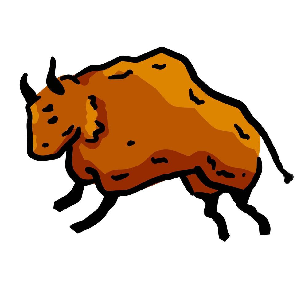 Rock art. Drawing of a bull or ox. Primitive tribal cartoon. Running animal vector