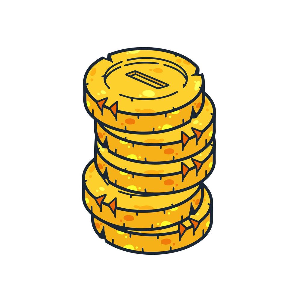 Stack of gold coins. Outline cartoon Icon of money and treasure. Concept of earnings and wealth. vector