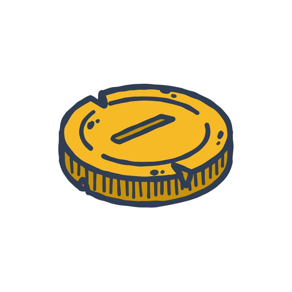 Gold coin. Outline cartoon Icon of money and treasure. Concept of earnings and wealth vector