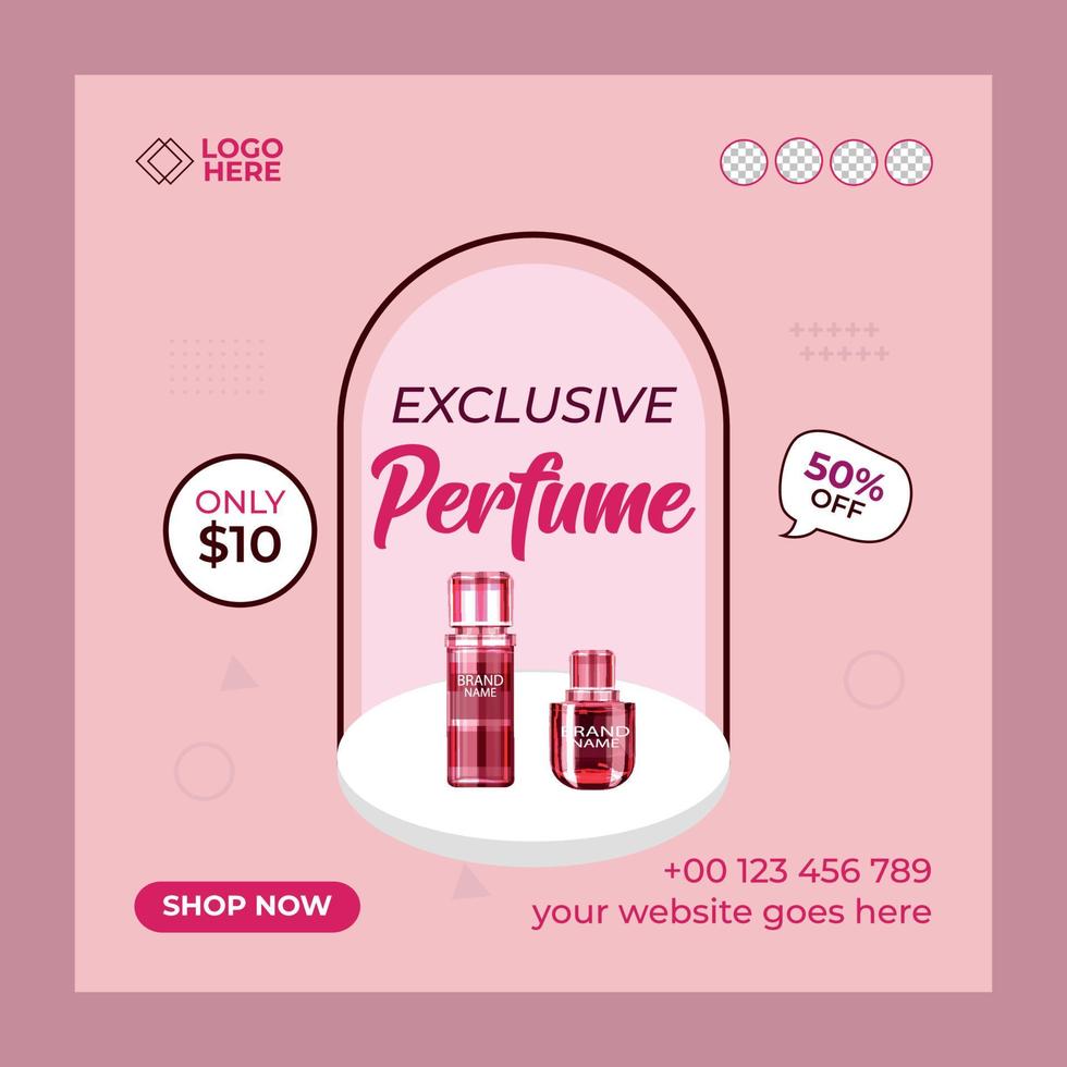 Exclusive  Perfume- social media post. Suitable for social media posts and web or internet ads. Vector illustration with Photo College.