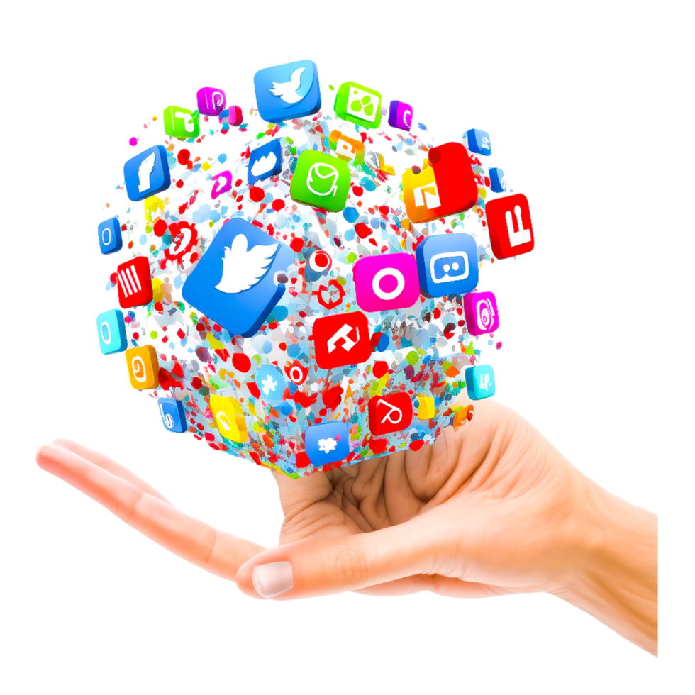 hand with social media icons png