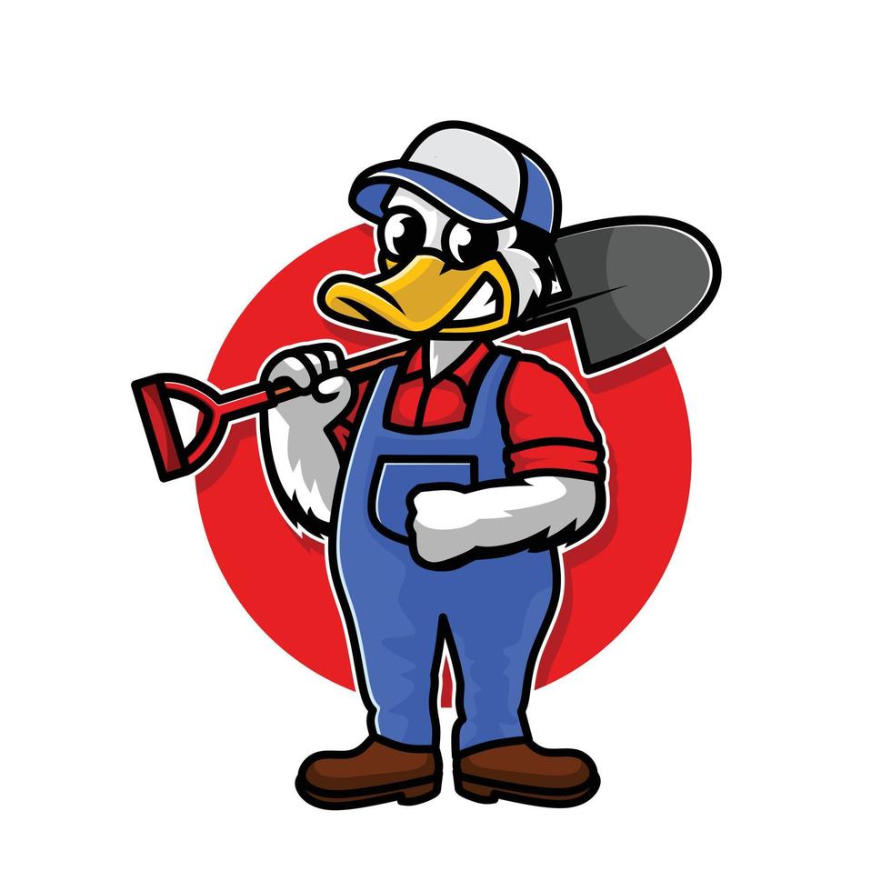 duck mascot gardener cartoon character design vector