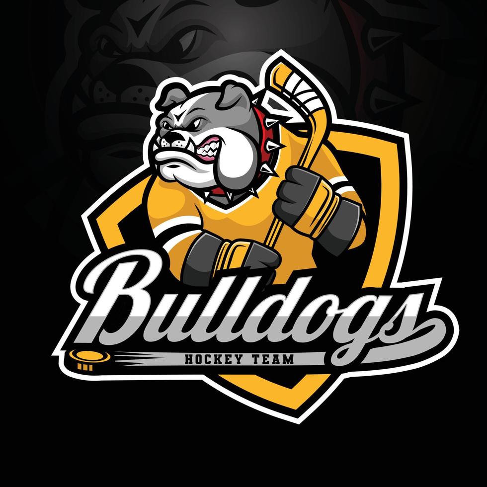 bulldog mascot ice hockey logo design vector