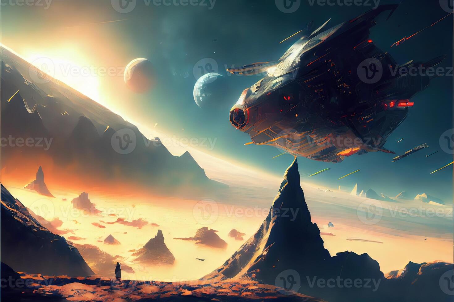 illustration of amazing science fiction wallpaper. Digital art, sci-fiction, space ship, universal, halo photo