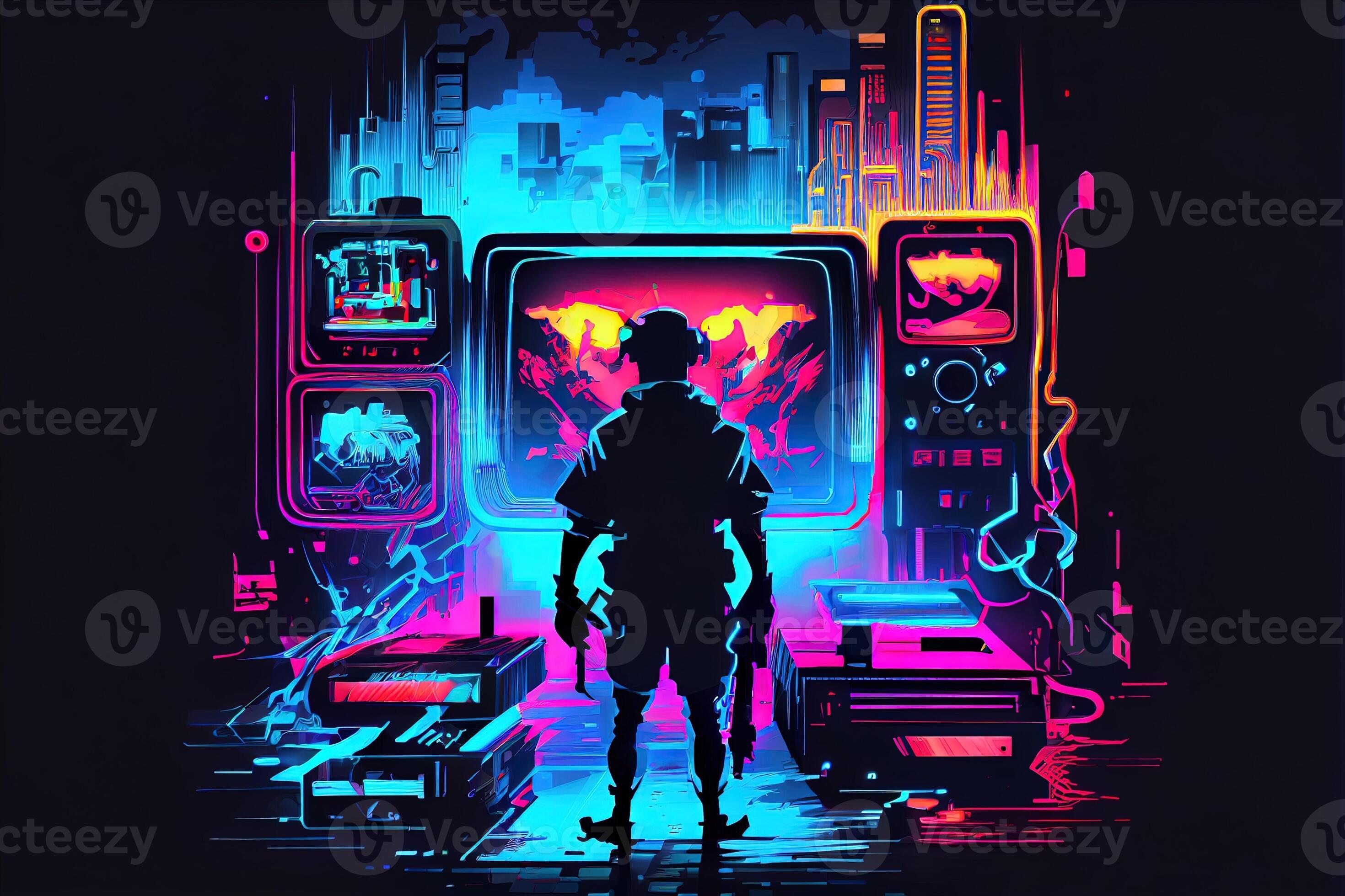 illustration of gaming background, abstract cyberpunk style of gamer