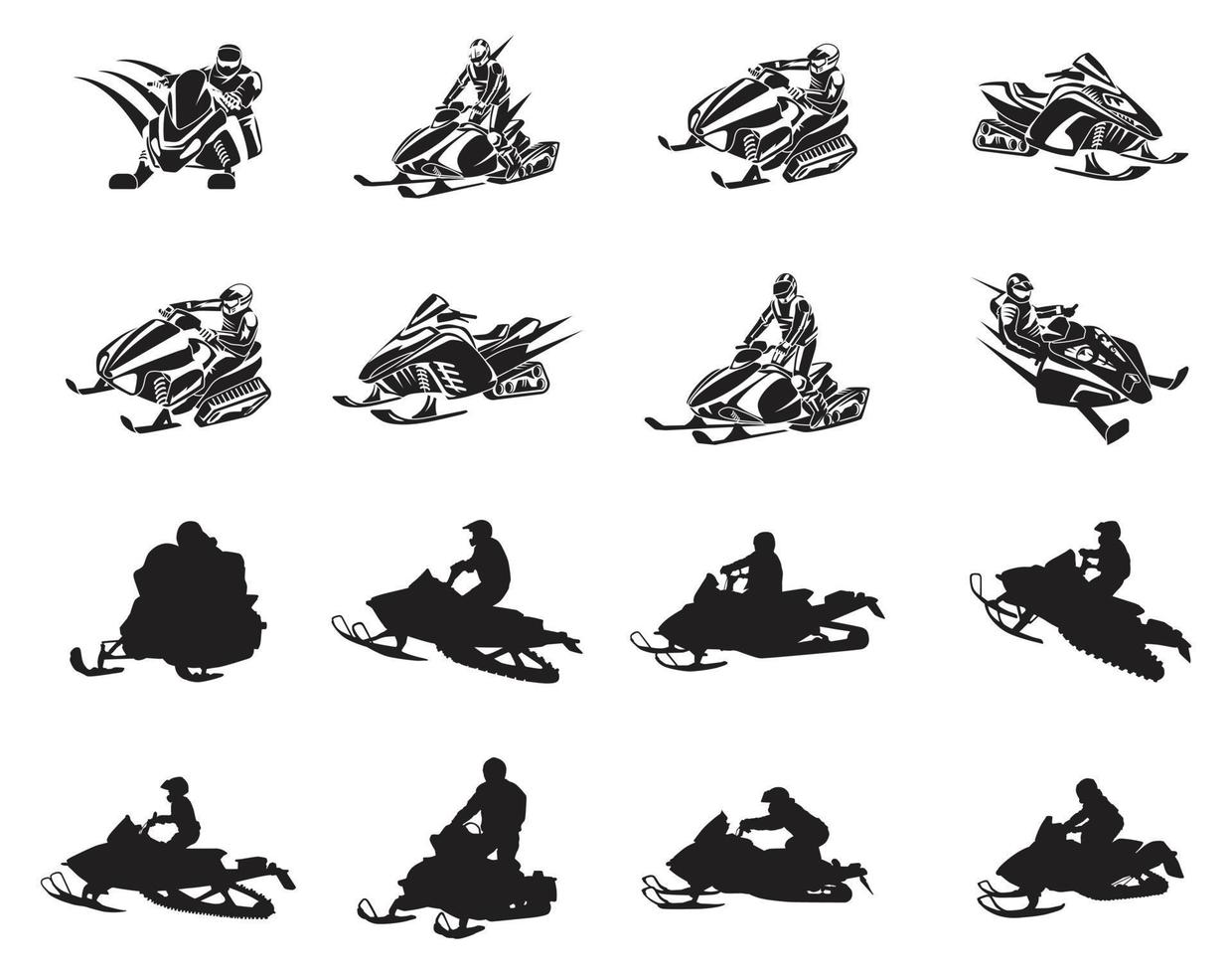 16 Professional snowmobile Silhouette vector