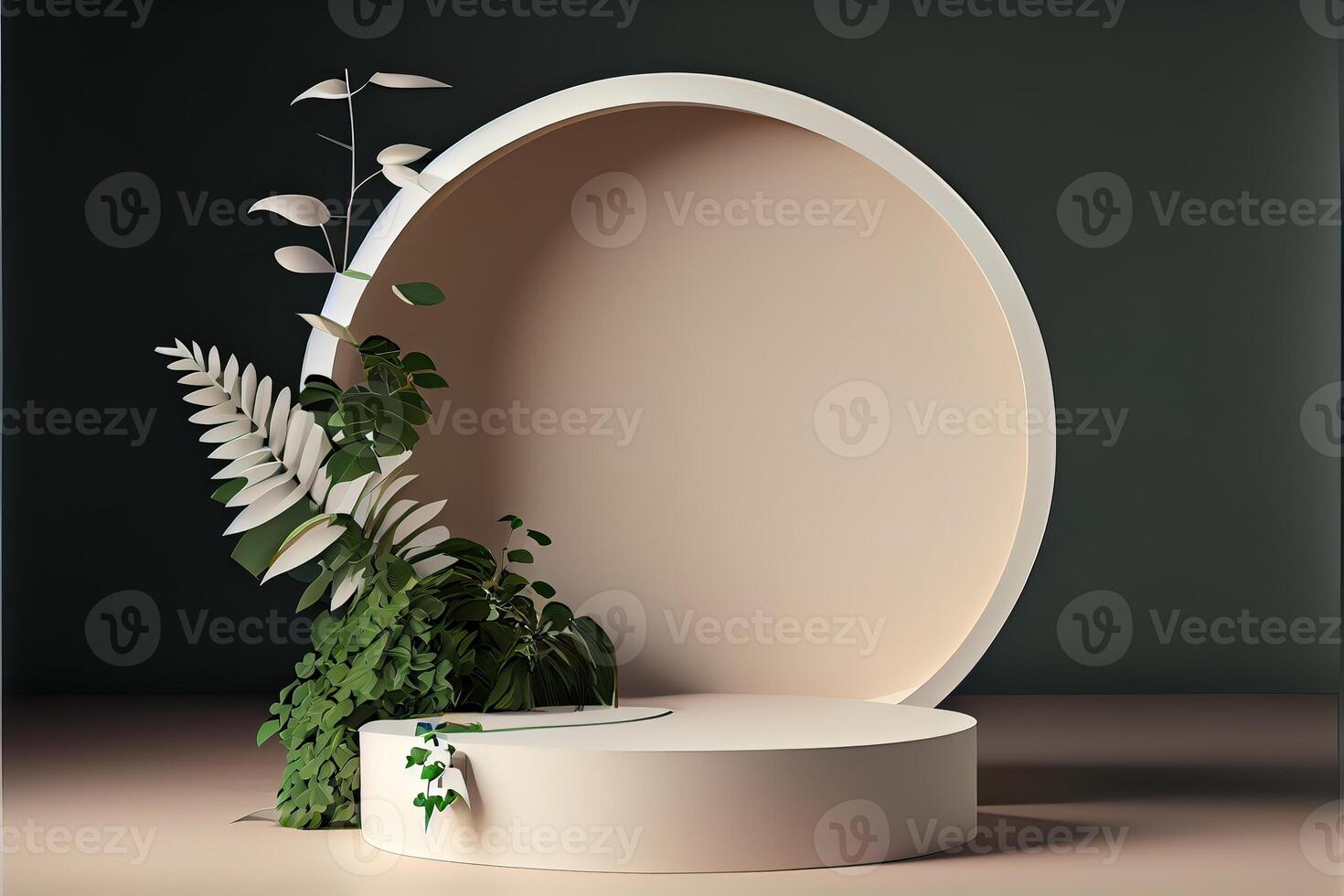 illustration of empty space podium display for product mockup natural background. Digital art photo