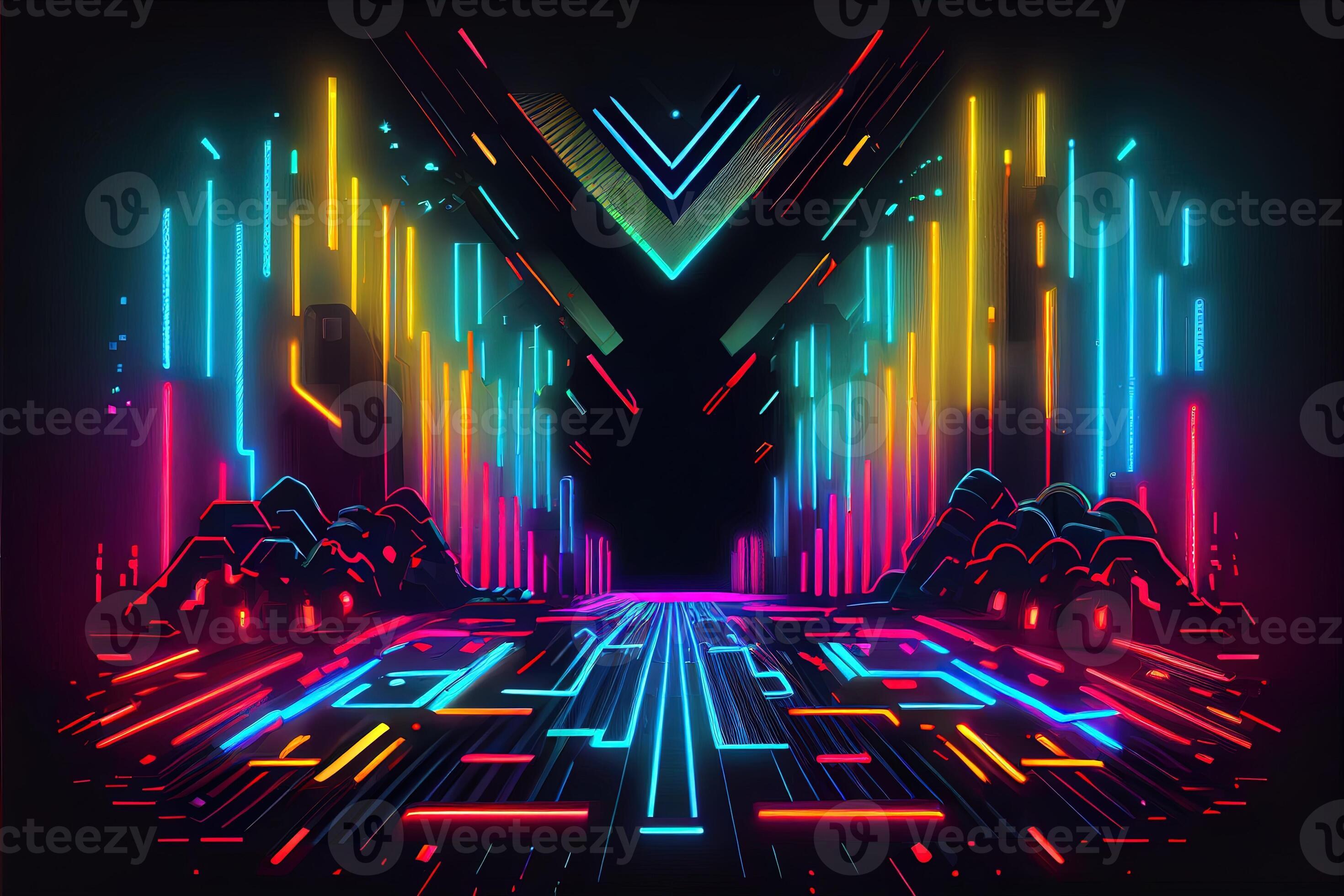 Generative AI illustration of gaming background, abstract cyberpunk style  of gamer wallpaper, neon glow light of scifi fluorescent sticks. Digitally  generated image 22694863 Stock Photo at Vecteezy