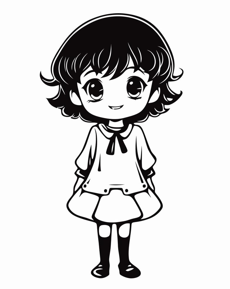 Black and White Anime Girl vector