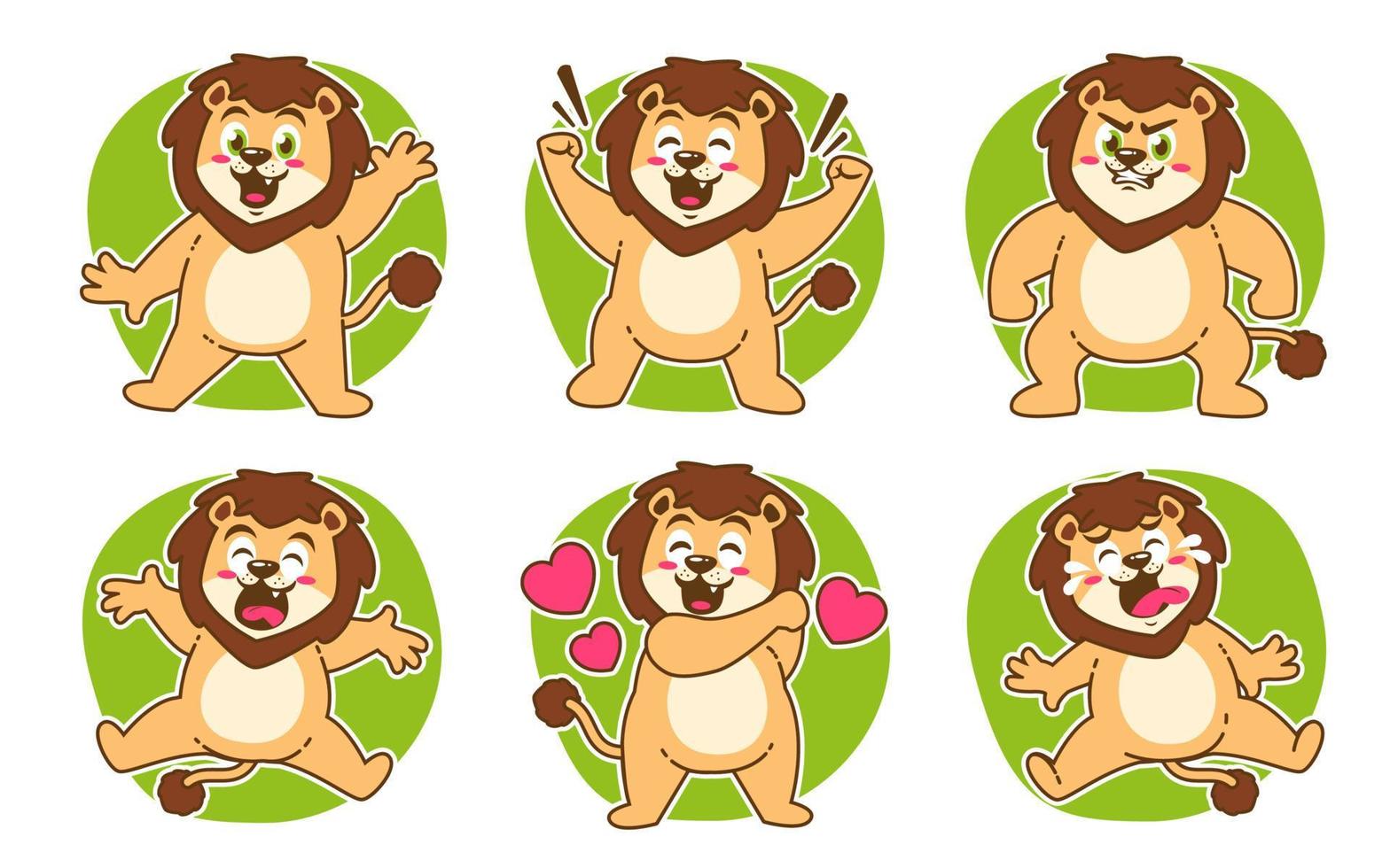 lion cartoon expression stickers pack vector